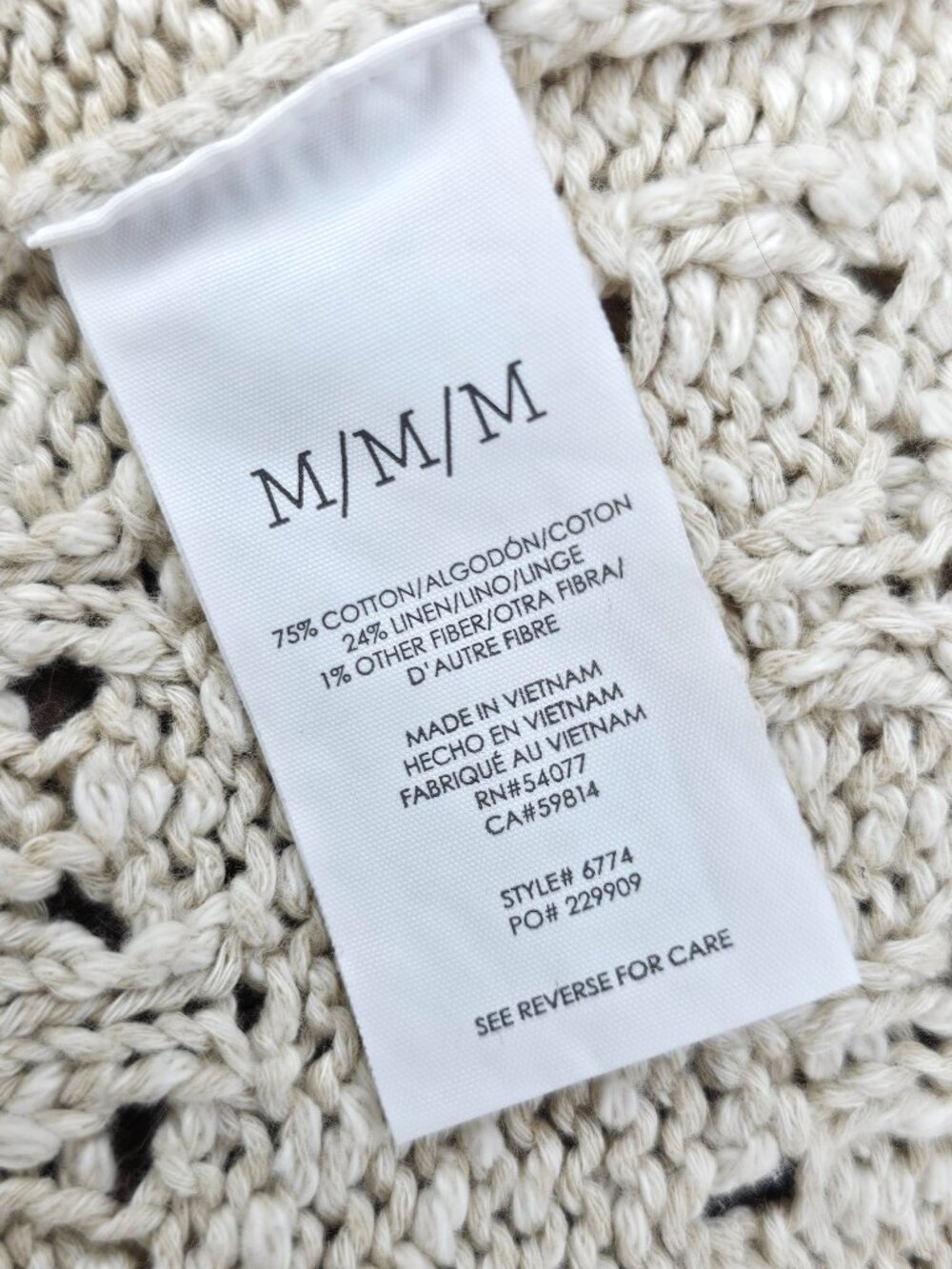 CAbi Tulum 6774 Cotton Linen Blend Knit V-Neck Pullover Sweater M Neutral - Picture 6 of 7